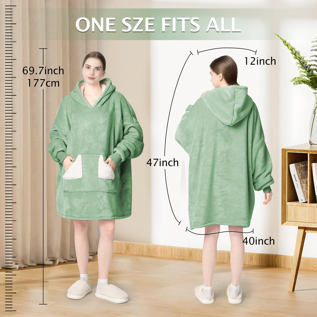 Touchat Wearable Blanket Hoodie, Oversized Sherpa Fleece Sweatshirt Blanket with Giant Hood Pocket and Sleeves for Adult, Warm & Cozy Grey Blanket Gifts for Women