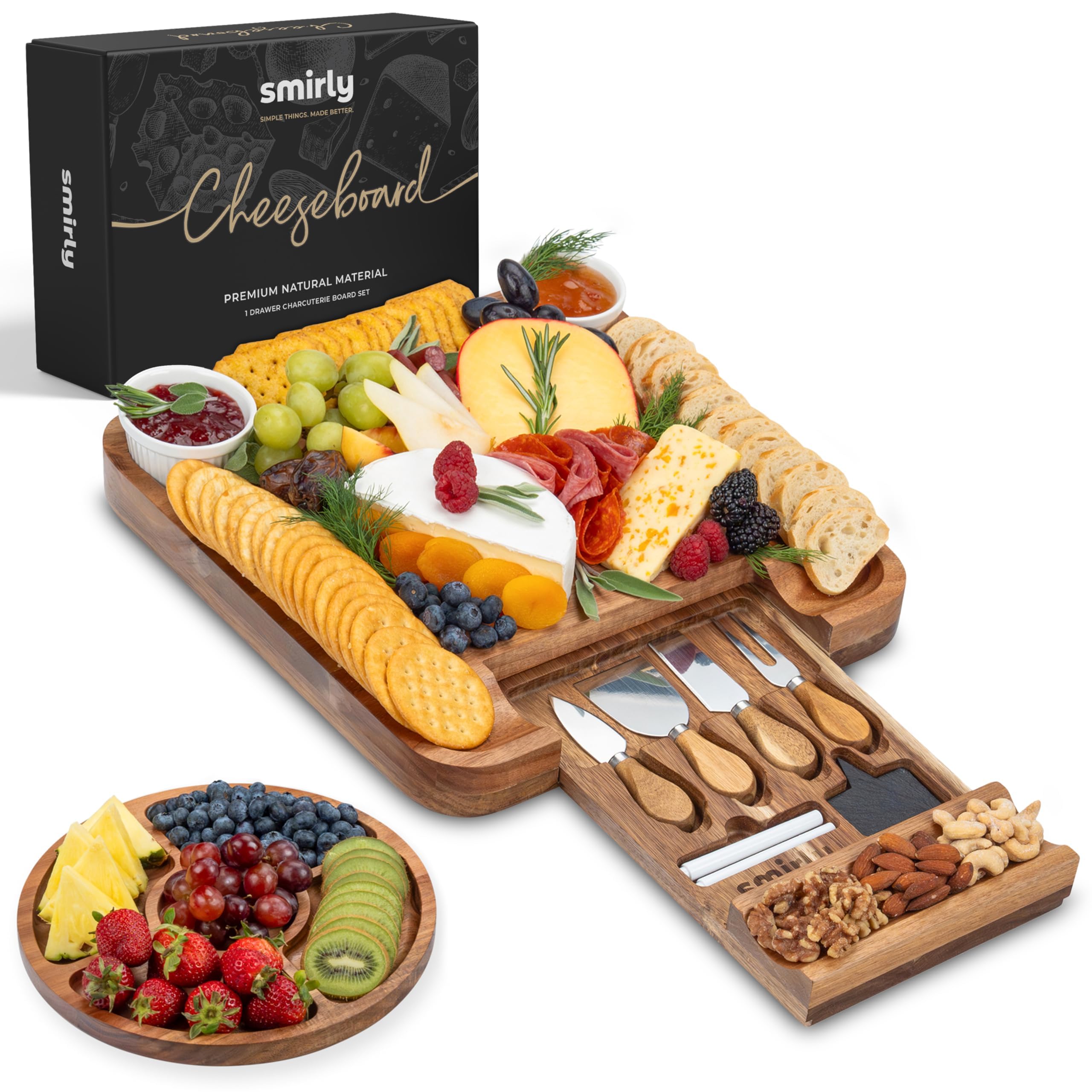 Smirly Charcuterie Board Set - Large Bamboo Cheese Board for Serving - House Warming Gifts New Home, Wedding & Bridal Shower Gift, Birthday Gift for Women