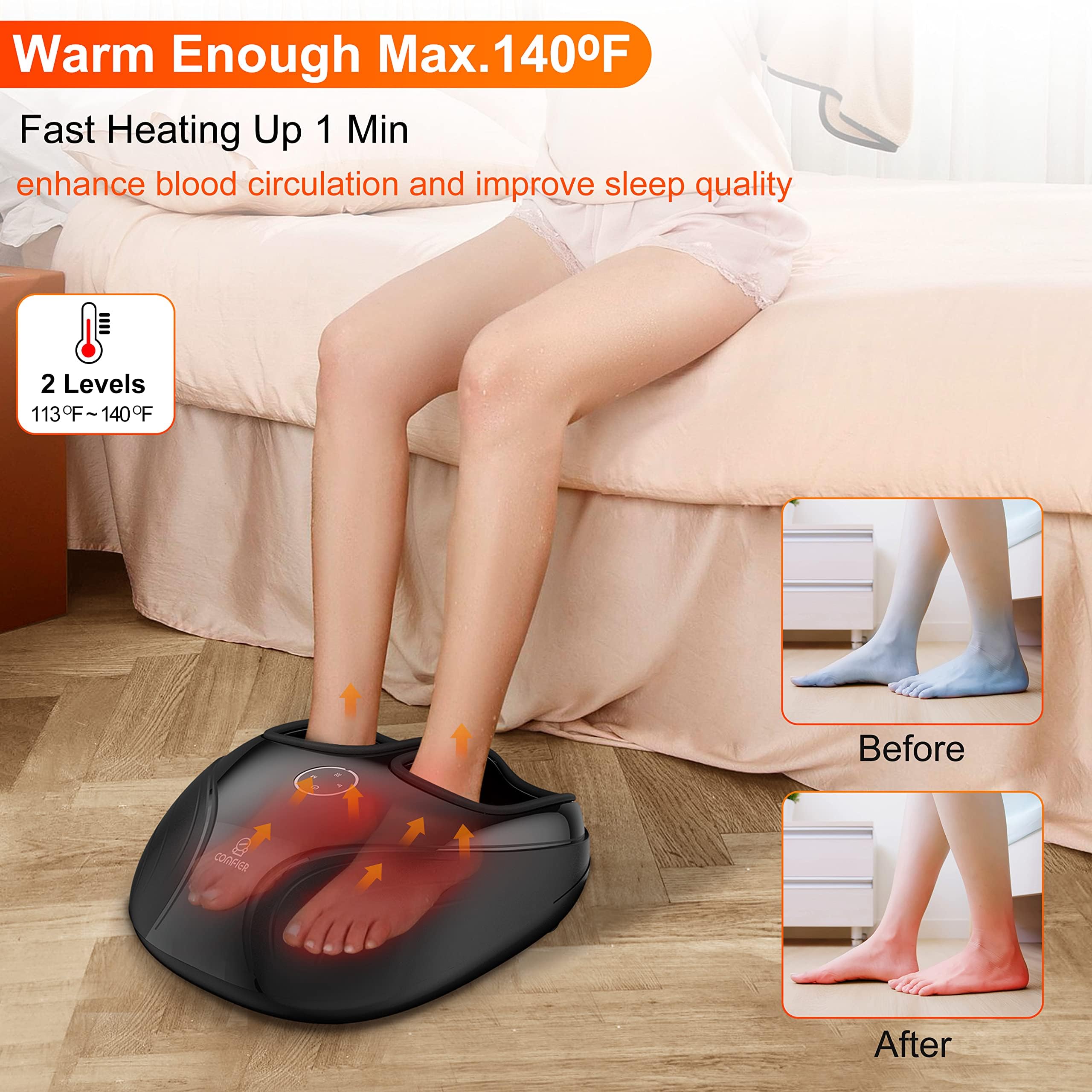 COMFIER Shiatsu Foot Massager with Heat,Vibration,Rolling Compression,FSA Eligible Feet Massager Machine for Plantar Fasciitis,Neuropathy Pain, Fits Size up to 13“,Christmas Gifts for Women,Men,HSA