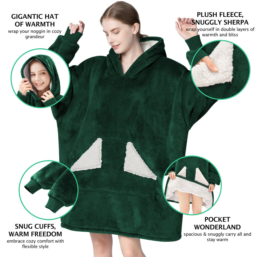 Touchat Wearable Blanket Hoodie, Oversized Sherpa Fleece Sweatshirt Blanket with Giant Hood Pocket and Sleeves for Adult, Warm & Cozy Grey Blanket Gifts for Women
