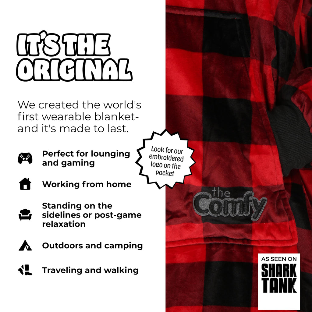 THE COMFY Original | Sherpa Lined Microfiber Fleece Wearable Blanket, Oversized Design with Hood and Pocket from Shark Tank