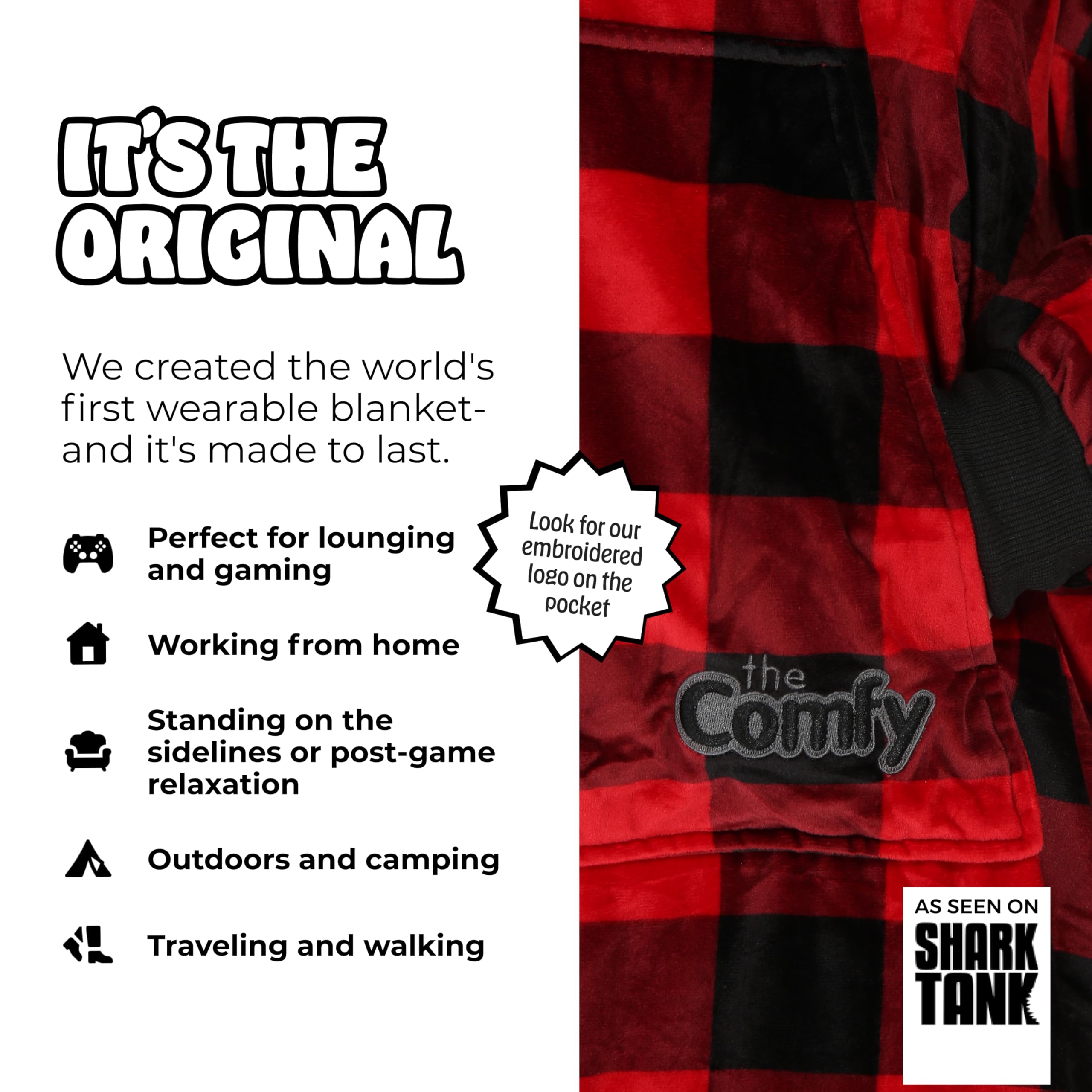 THE COMFY Original | Sherpa Lined Microfiber Fleece Wearable Blanket, Oversized Design with Hood and Pocket from Shark Tank