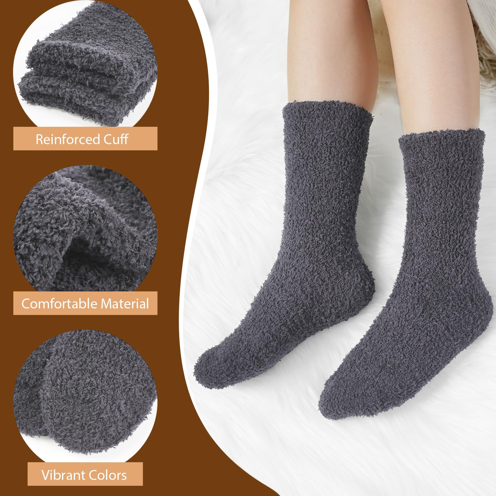 Fuzzy Socks for Women Gifts, Fluffy Cozy Plush Soft Slipper Socks for Fall Winter Christmas Warm Sleeping Home 5/6 Pairs