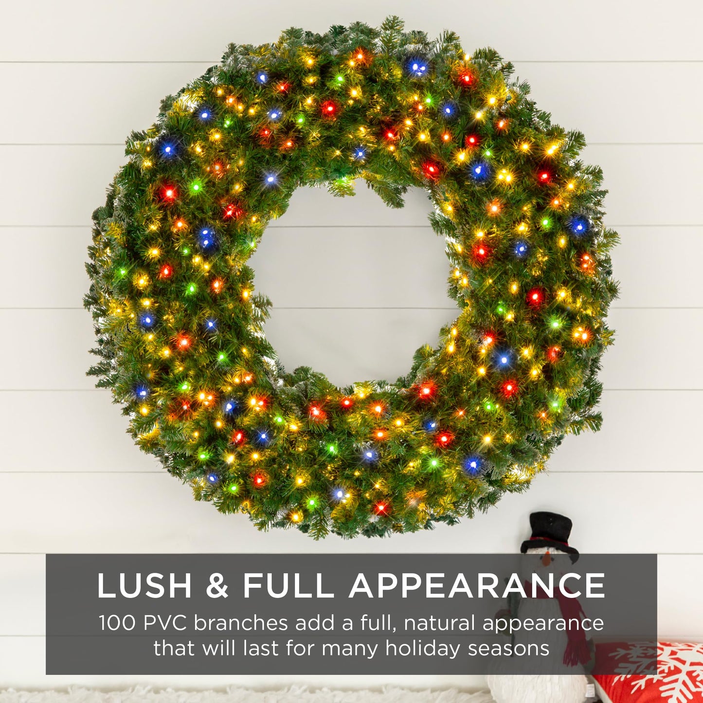 Best Choice Products 48in Large Artificial Pre-Lit Fir Christmas Wreath Holiday Accent Decoration w/ 200 LED Lights, 714 PVC Tips