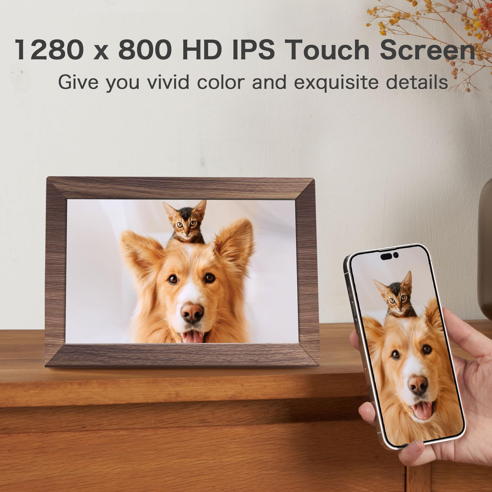 Digital Picture Frame, 10.1'' Frameo Digital Frame Wifi, 32GB Memory, 1280*800 HD Touch Screen Digital Photo Frame, Wall Mountable, Auto-Rotate, Share Instantly, Wedding, Birthday Gifts for Women, Mom