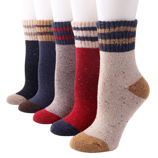 YZKKE 5Pack Womens Vintage Winter Soft Warm Thick Cold Knit Wool Crew Socks, Multicolor, free size