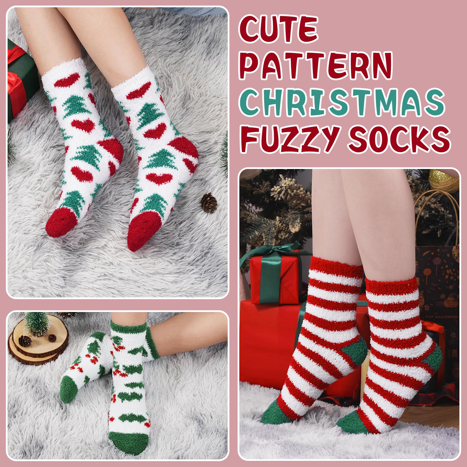 Fuzzy Socks for Women Gifts, Fluffy Cozy Plush Soft Slipper Socks for Fall Winter Christmas Warm Sleeping Home 5/6 Pairs