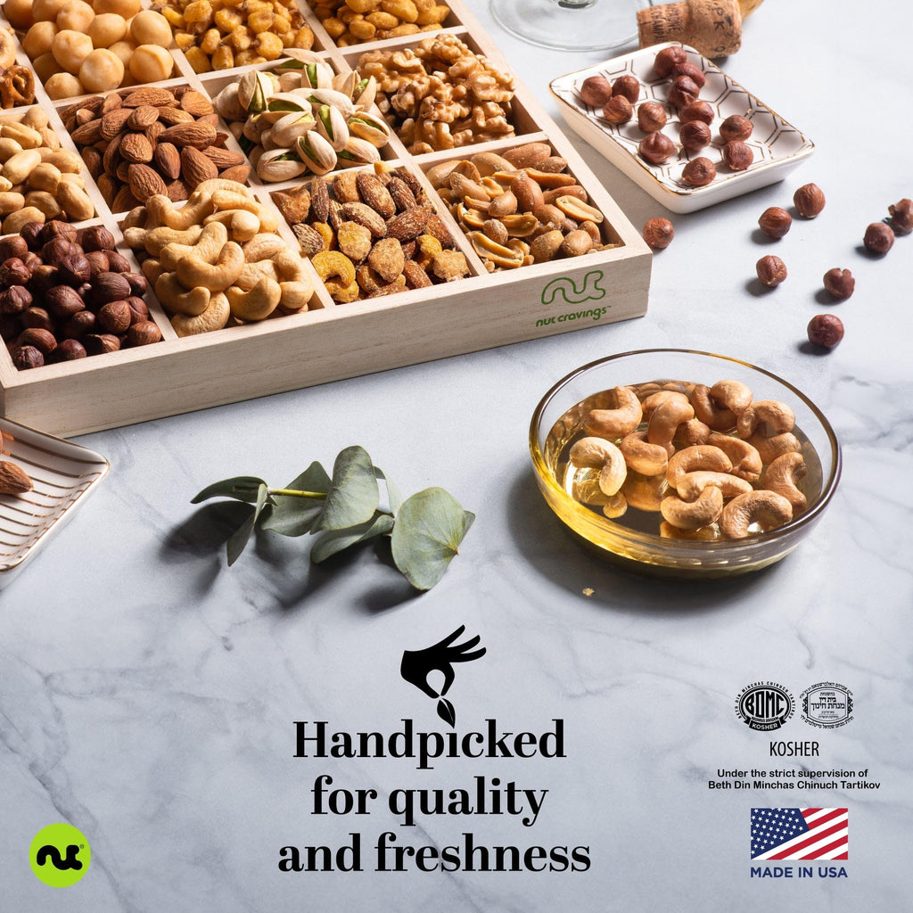 NUT CRAVINGS - Thanksgiving Mixed Nuts Gift Basket in Red Gold Box (7 Assortments, 1 LB) Holiday Xmas Christmas Food Arrangement, Healthy Snack Care Package, Food Assortments