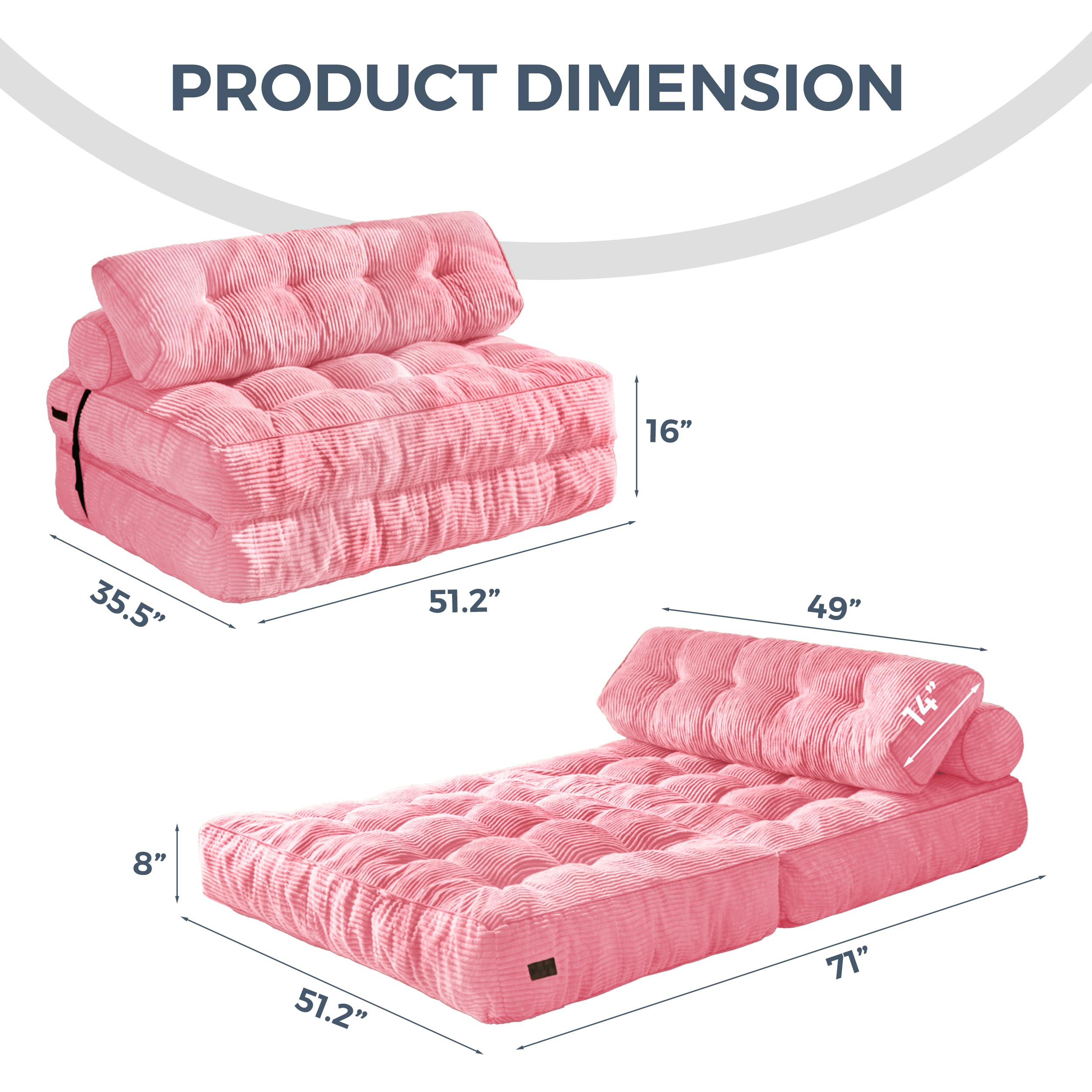 MAXYOYO Folding Sofa Bed, Convertible Sleeper Chair with Pillow Foldable Mattress with Back Support, Portable Fold Out Chair Bed Comfy Floor Sofa Lounge for Living Room Bedroom, Dark Grey, Single