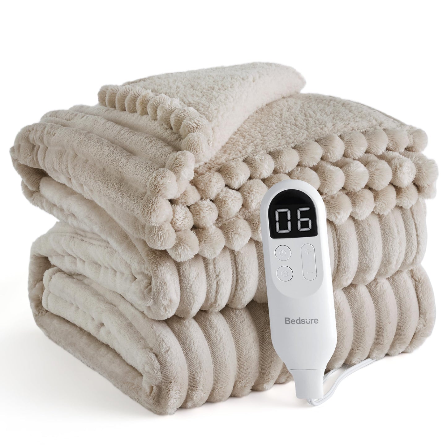 Bedsure GentleSoft Heated Blanket Electric Throw - Soft Ribbed Flannel Electric Blanket, Heating with 4 Time Settings, 6 Heat Levels, 3 hrs Timer Auto Shut Off, Gifts for Grandma (50x60 inches, Grey)