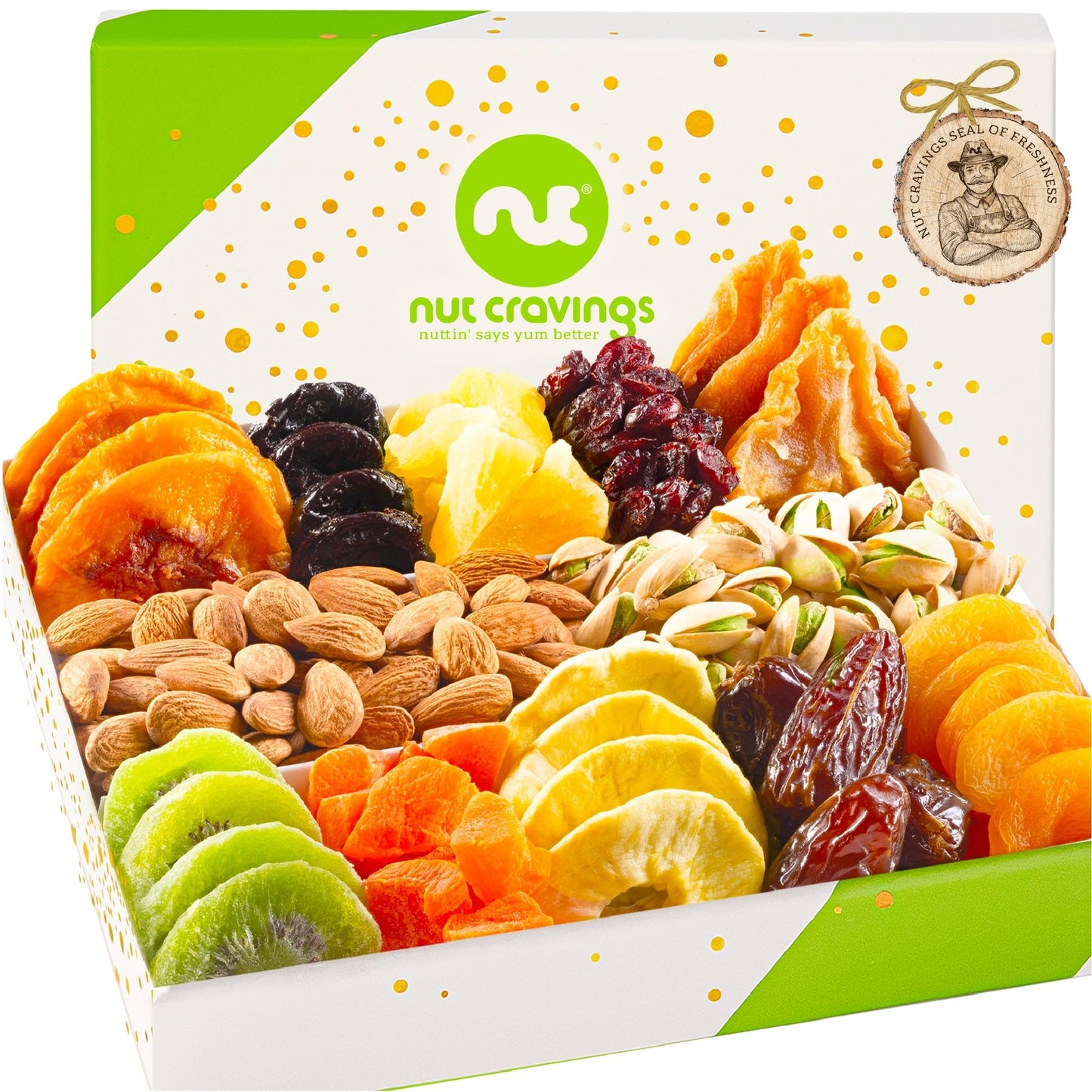 NUT CRAVINGS - Thanksgiving Mixed Nuts Gift Basket in Red Gold Box (7 Assortments, 1 LB) Holiday Xmas Christmas Food Arrangement, Healthy Snack Care Package, Food Assortments