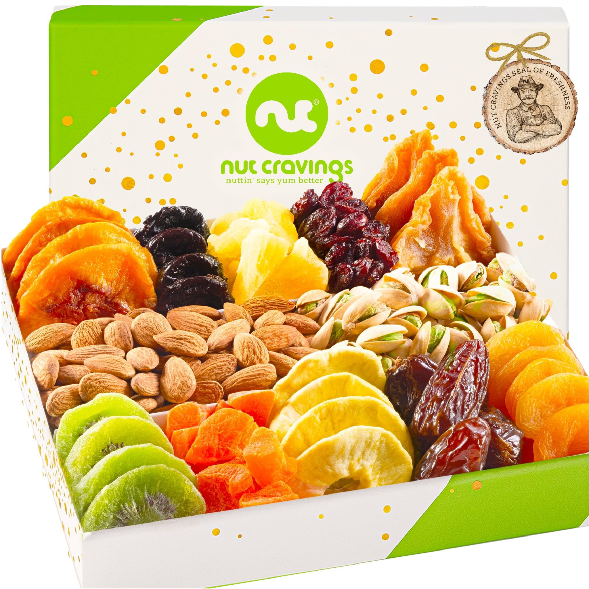 NUT CRAVINGS - Thanksgiving Mixed Nuts Gift Basket in Red Gold Box (7 Assortments, 1 LB) Holiday Xmas Christmas Food Arrangement, Healthy Snack Care Package, Food Assortments