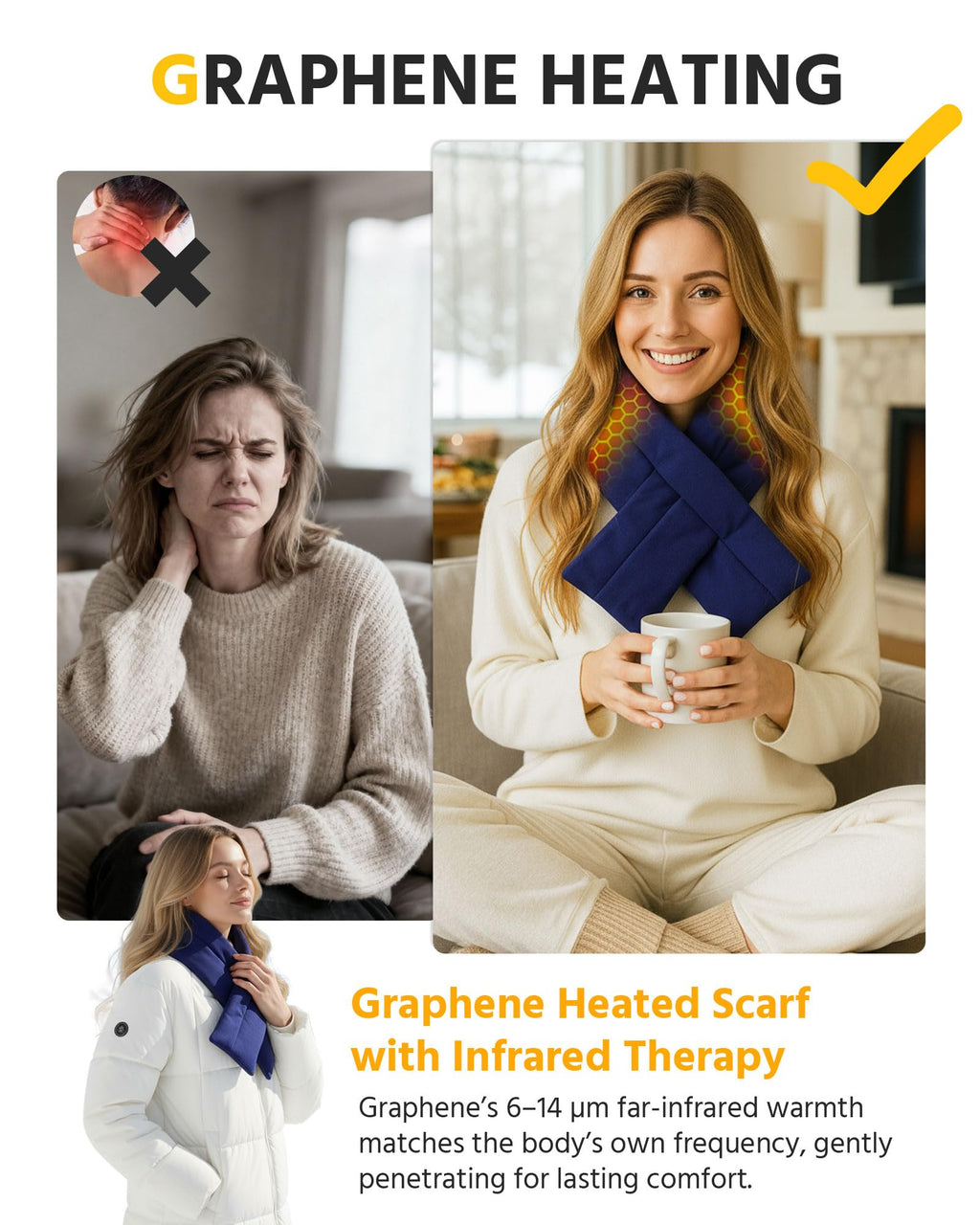 Wulcea Graphene Heated Scarf for Men Women 5V2A 6000mAh Fast Heating Long-Lasting Compact Battery