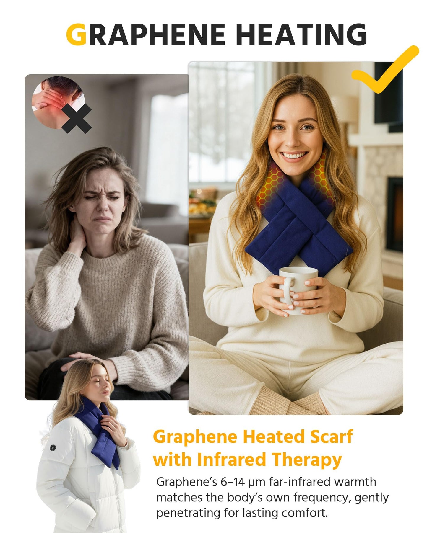 Wulcea Graphene Heated Scarf for Men Women 5V2A 6000mAh Fast Heating Long-Lasting Compact Battery