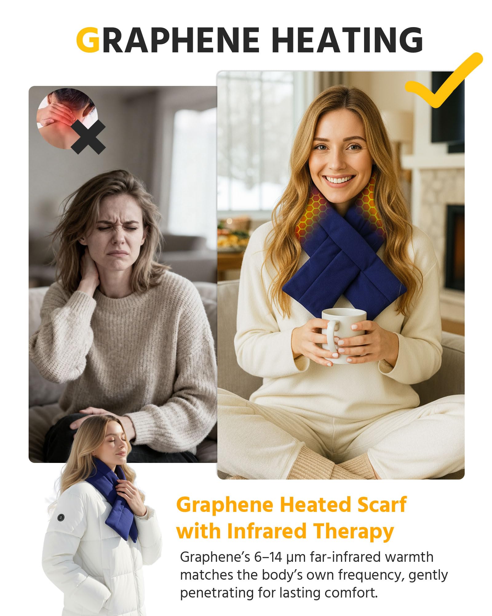 Wulcea Graphene Heated Scarf for Men Women 5V2A 6000mAh Fast Heating Long-Lasting Compact Battery