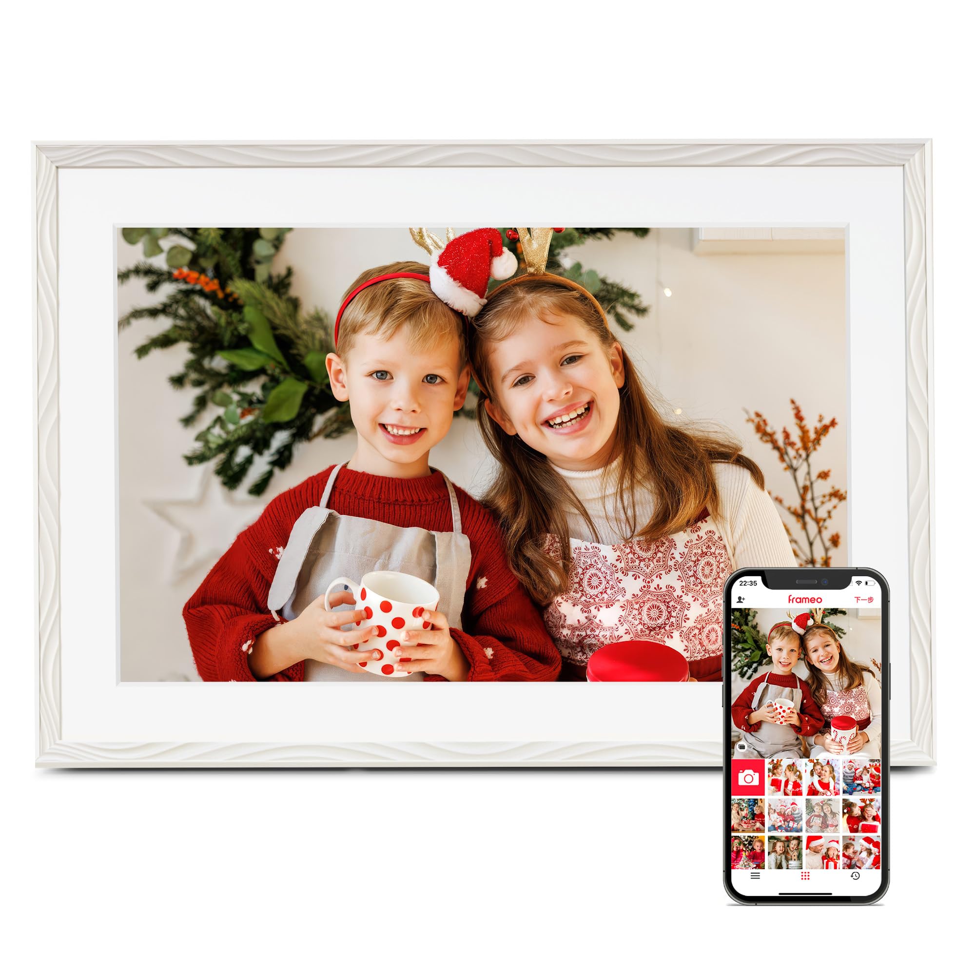 Digital Picture Frame, 10.1'' Frameo Digital Frame Wifi, 32GB Memory, 1280*800 HD Touch Screen Digital Photo Frame, Wall Mountable, Auto-Rotate, Share Instantly, Wedding, Birthday Gifts for Women, Mom