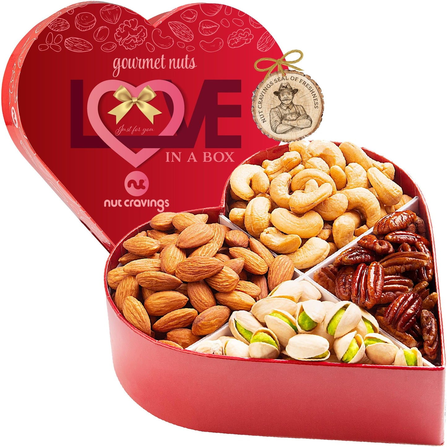 NUT CRAVINGS - Thanksgiving Mixed Nuts Gift Basket in Red Gold Box (7 Assortments, 1 LB) Holiday Xmas Christmas Food Arrangement, Healthy Snack Care Package, Food Assortments