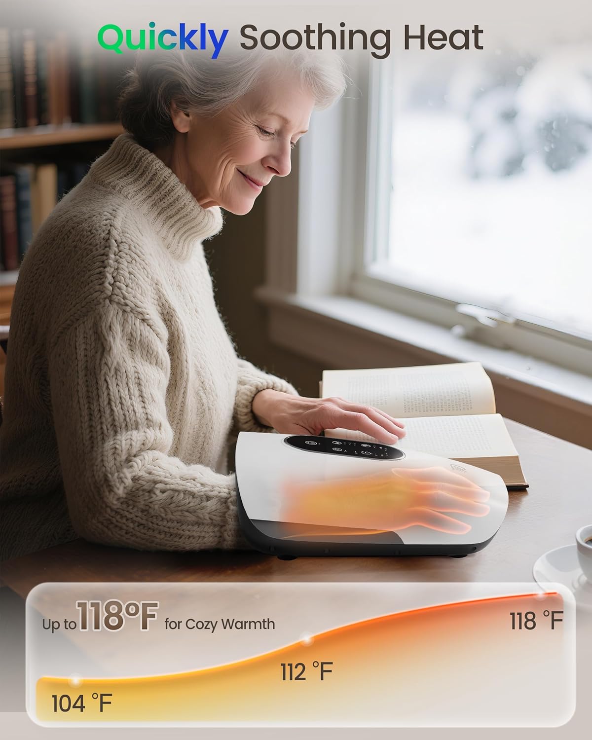 CILI Larger Size Hand Massager with Heat and Compression, Finger, Palm, Wrist and Hand Massager for Arthritis and Carpal Tunnel Relief, USB-C Rechargeable, Gift for Mom/Women, White