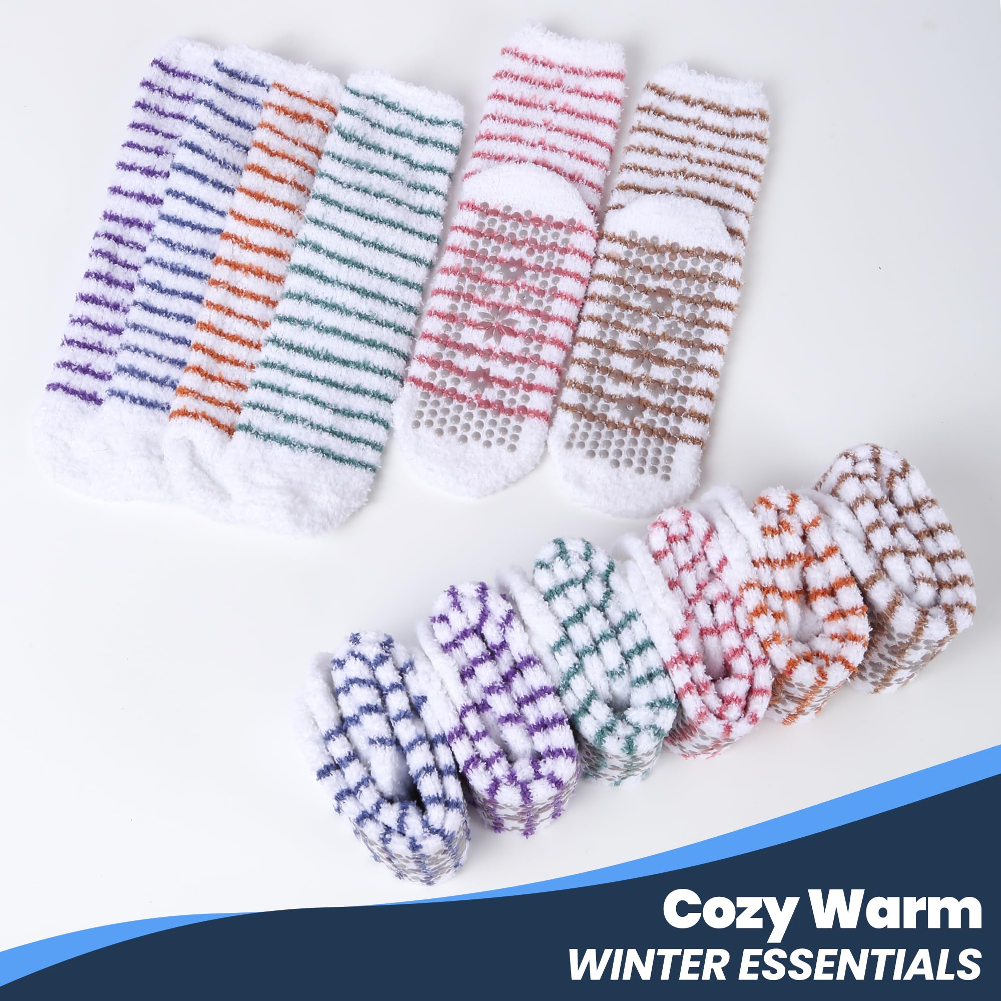 HUGSWEET 6 Pairs Thick Fuzzy Socks with Grip Cozy Non Slip Hospital Socks Home Fluffy Warm Slipper Socks Gifts for Women