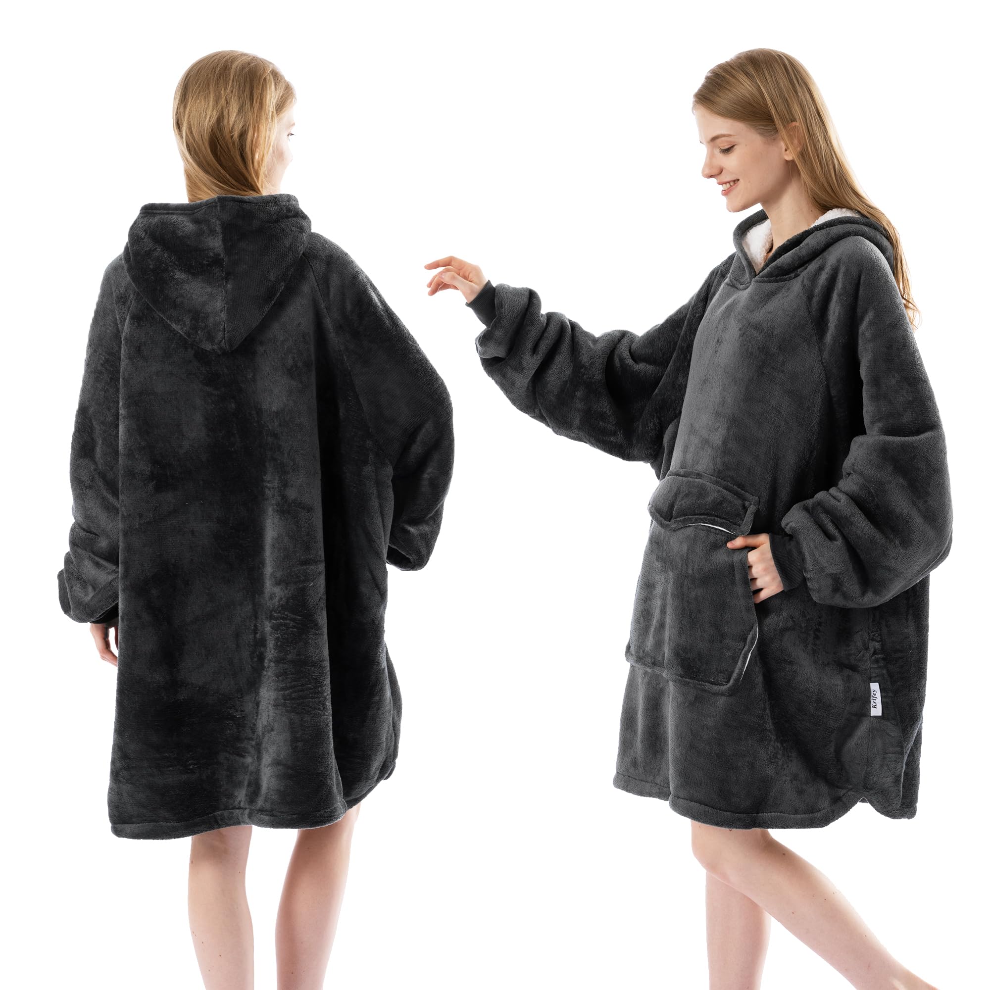 Krifey Wearable Blanket Hoodie, Oversized Sherpa Fleece Sweatshirt with Giant Pocket, Birthday Gifts for Women, Warm Christmas Gift for Mom, Wife, or Girlfriend
