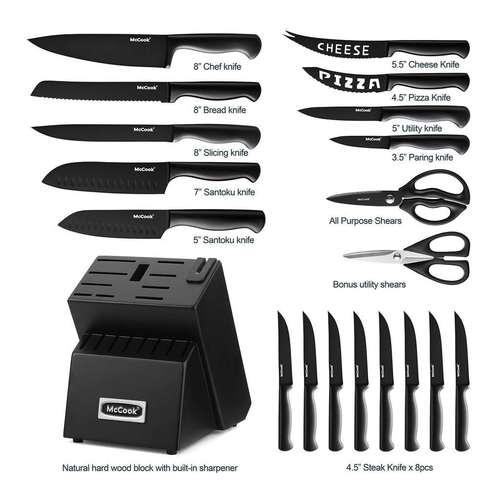 McCook® Knife Sets, German Stainless Steel Kitchen Knife Block Sets with Built-in Sharpener