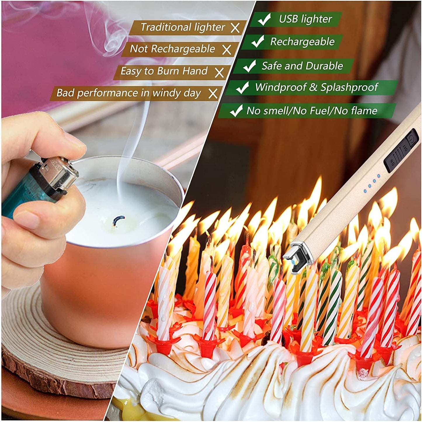 MEIRUBY Electric Candle Lighter, Christmas Stocking Stuffers Gifts for Women Mom Men Wife Sister, USB Arc Rechargeable Windproof Long Lighter for Candle BBQ Housewarming Birthday Gifts Idals