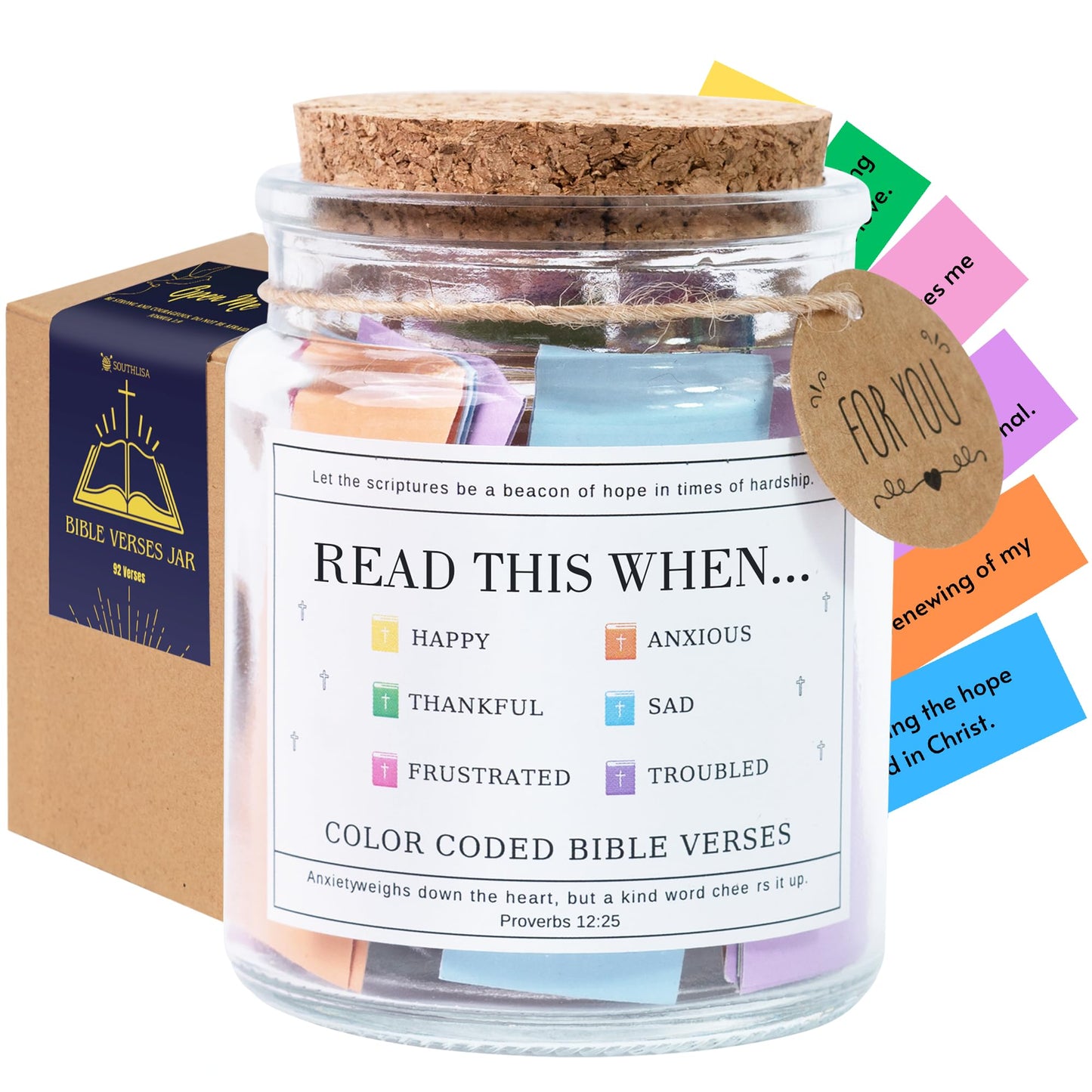 Read This When Bible Verses Jar for Daily Encouragement – Christian, Birthday & Christmas Gifts for Women; Great Gift for Mom, White Elephant Gift & Stocking Stuffer for Women