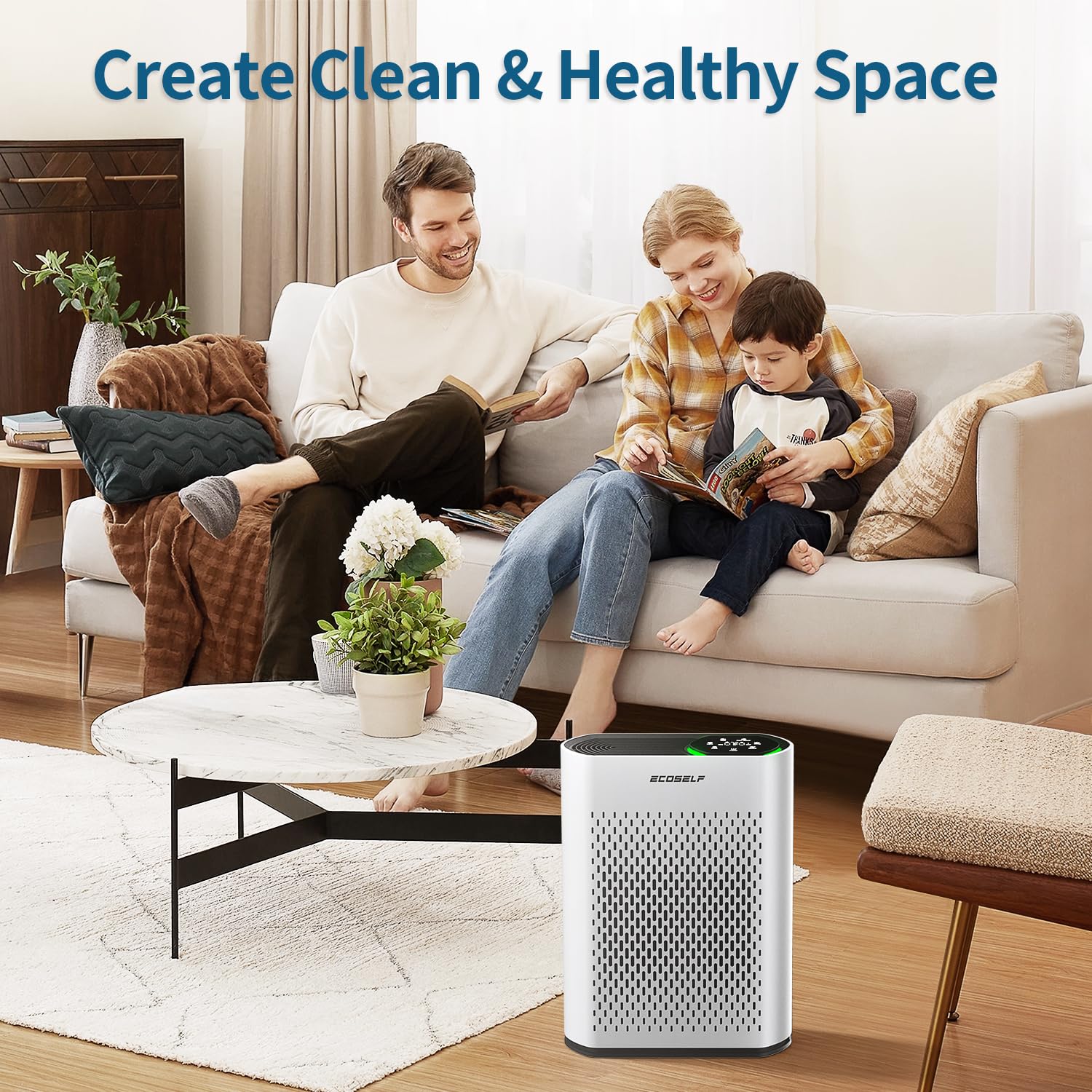 Air Purifiers for Home Large Room Up to 2400 Ft², Powerful HEPA Air Purifier with PM 2.5 Air Quality Display 20dB Sleep Mode, Air Purifiers for Bedroom Office Living Room HAP602 White