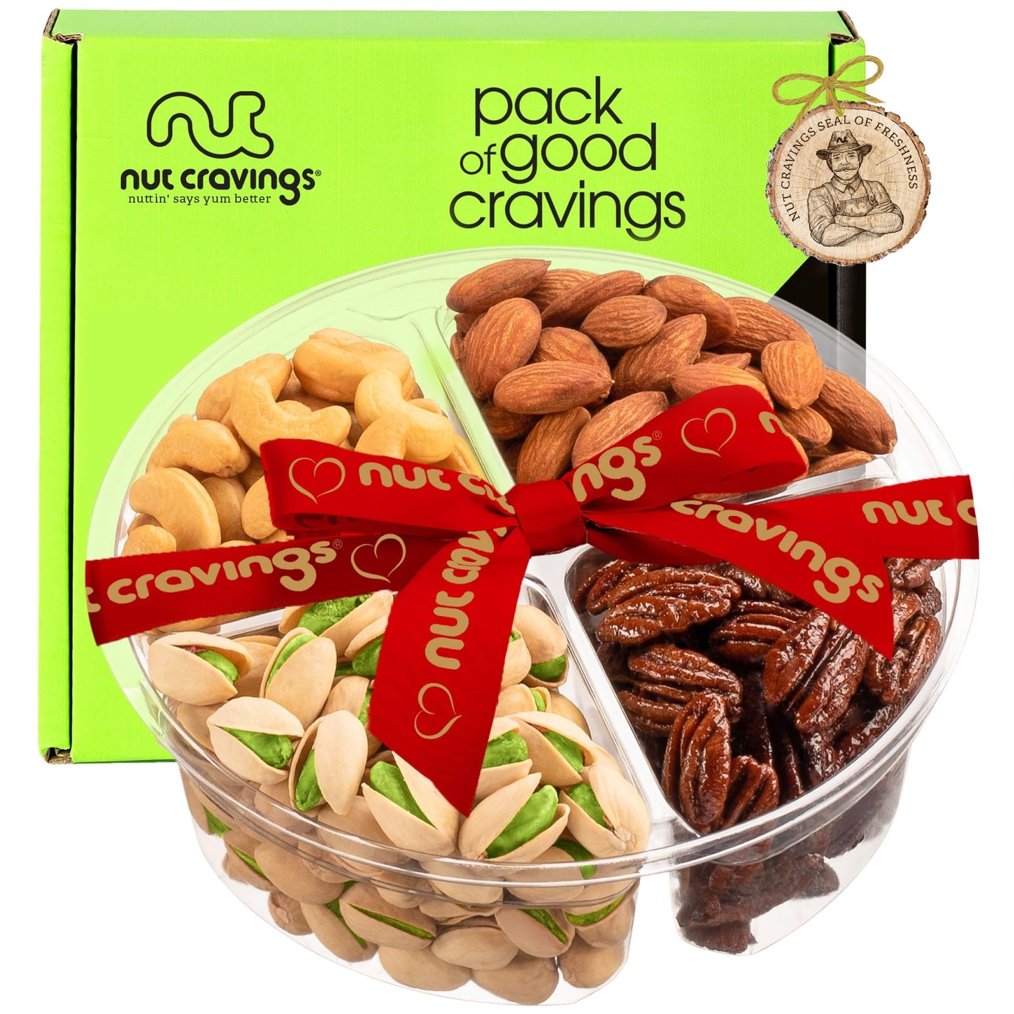 NUT CRAVINGS - Thanksgiving Mixed Nuts Gift Basket in Red Gold Box (7 Assortments, 1 LB) Holiday Xmas Christmas Food Arrangement, Healthy Snack Care Package, Food Assortments