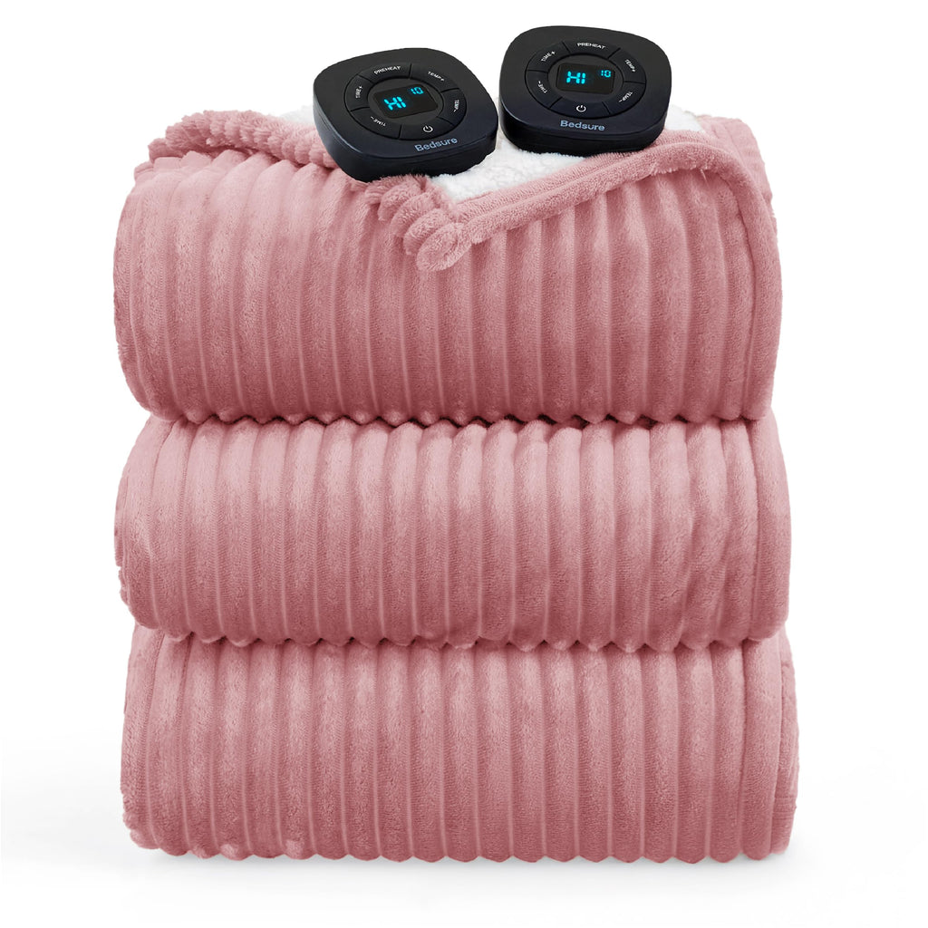 Bedsure GentleSoft Heated Blanket Electric Throw - Soft Ribbed Flannel Electric Blanket, Heating with 4 Time Settings, 6 Heat Levels, 3 hrs Timer Auto Shut Off, Gifts for Grandma (50x60 inches, Grey)