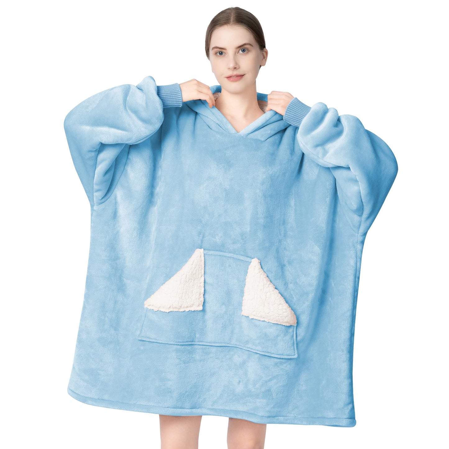 Touchat Wearable Blanket Hoodie, Oversized Sherpa Fleece Sweatshirt Blanket with Giant Hood Pocket and Sleeves for Adult, Warm & Cozy Grey Blanket Gifts for Women