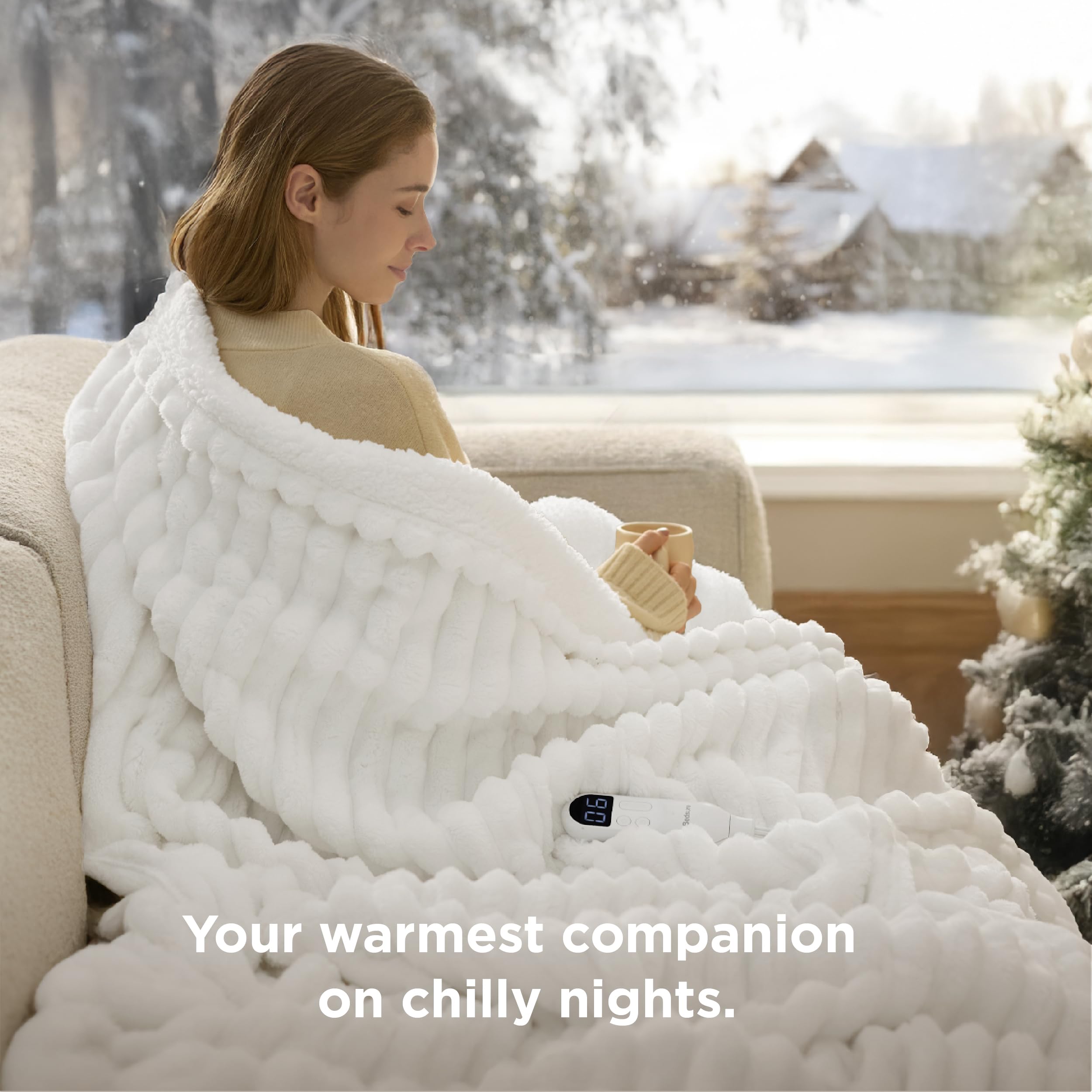 Bedsure GentleSoft Heated Blanket Electric Throw - Soft Ribbed Flannel Electric Blanket, Heating with 4 Time Settings, 6 Heat Levels, 3 hrs Timer Auto Shut Off, Gifts for Grandma (50x60 inches, Grey)