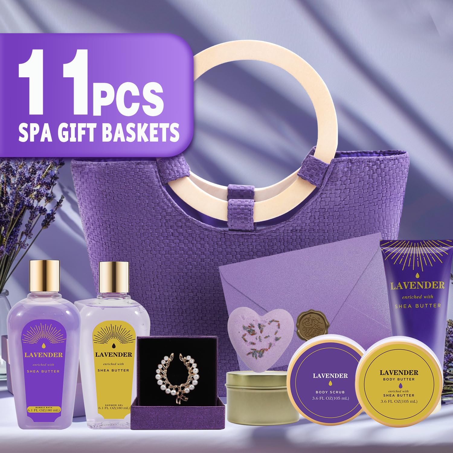 spa luxetique Gift Baskets for Women, Spa Gifts for Women - 10pcs Lavender Sets with Body Lotion, Bubble Bath, Relaxing Bath Sets, Birthday Christmas Gifts for Her