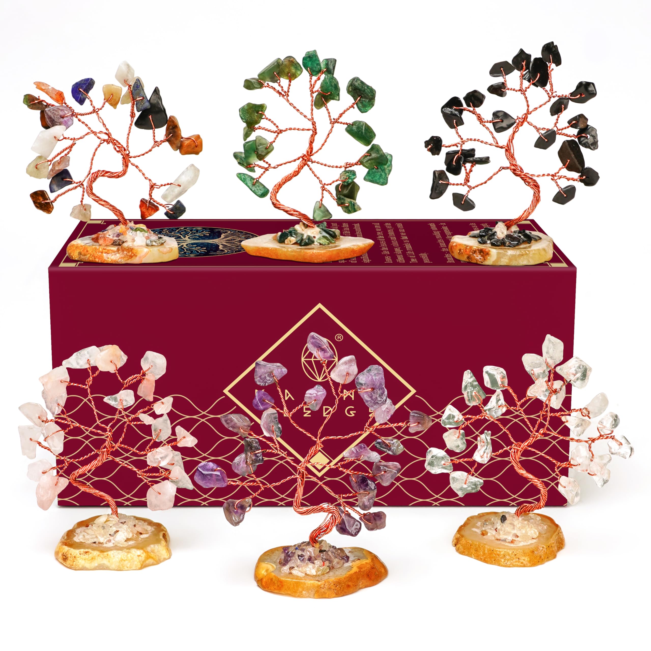 Crystal Tree of Life 7 Chakra Healing Crystals Trees for Home Decor, Office Desk Decor, Boho Decor, Handmade Bonsai Trees for Positive Energy, Money, Good Luck Birthday Gifts for Women, Mom