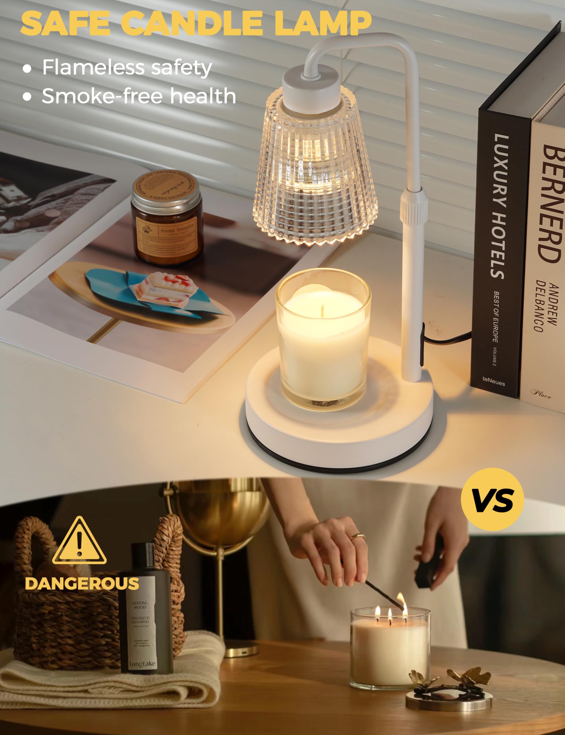 Candle Warmer Lamp with Timer Dimmable, Birthday Gifts for Women Mom, House Warming Gifts New Home Decor, Wax Melt Warmer for Jar Candles with 2 Bulbs