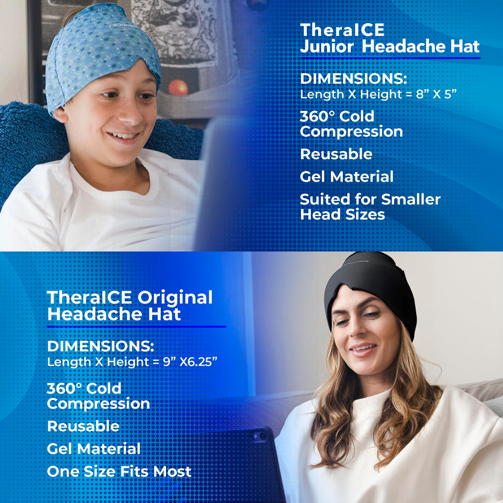 TheraICE Headache Relief Cap, Migraine Ice Pack Mask Products, Women Cooling Gel Hat, Face Cold Compress Head Wrap for Her Stress. Great Birthday Gift for Mom, Sister, Grandma, Girlfriend, & Teacher