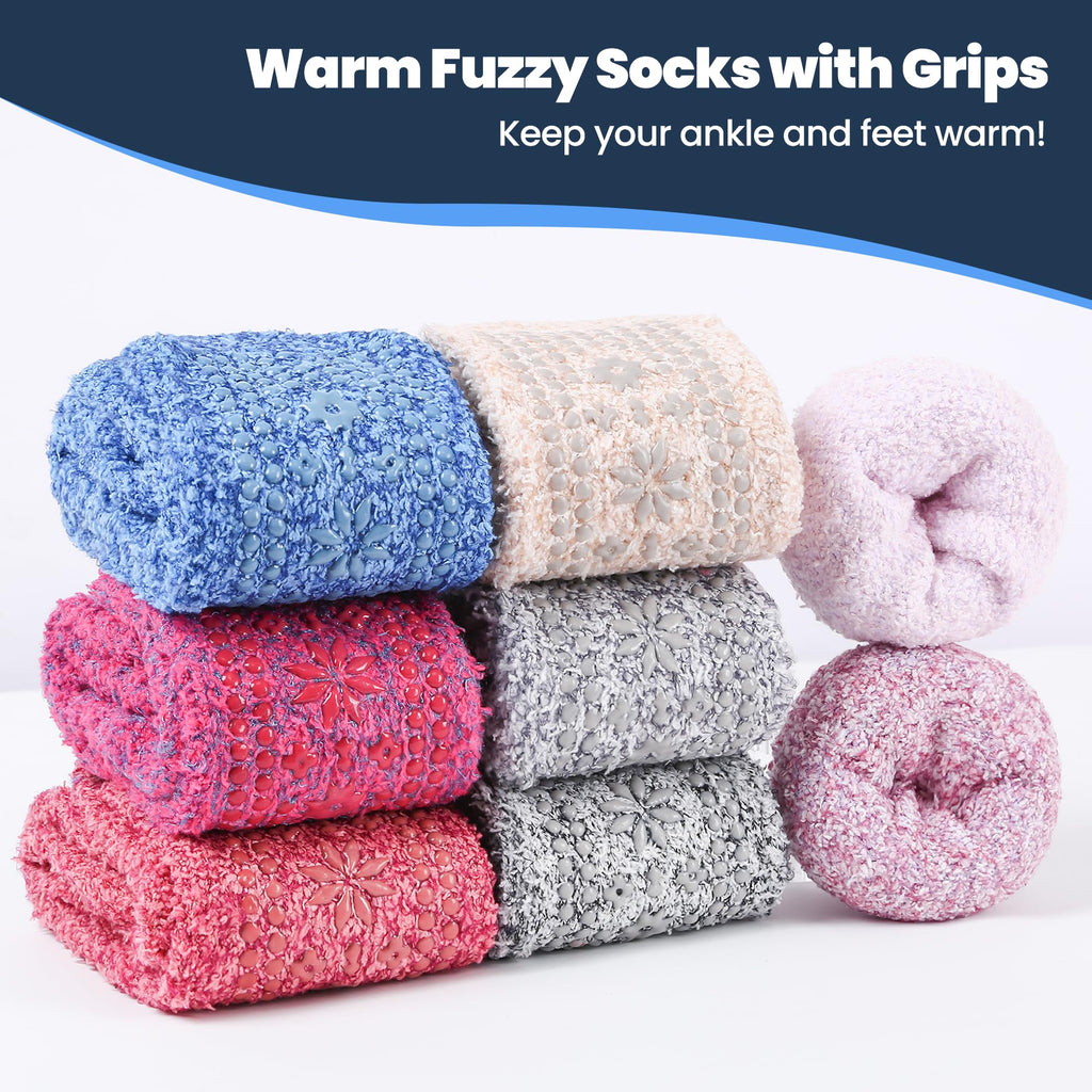 HUGSWEET 6 Pairs Thick Fuzzy Socks with Grip Cozy Non Slip Hospital Socks Home Fluffy Warm Slipper Socks Gifts for Women