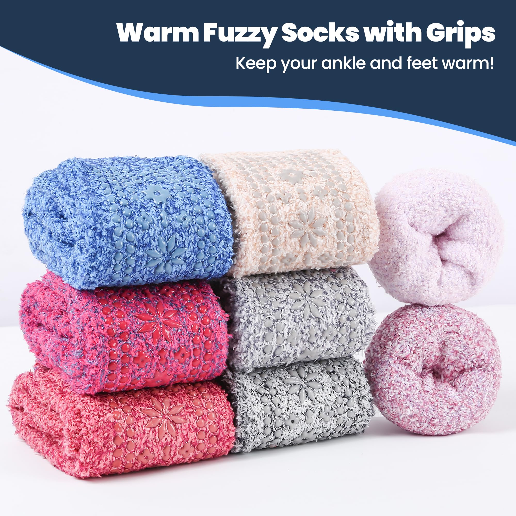 HUGSWEET 6 Pairs Thick Fuzzy Socks with Grip Cozy Non Slip Hospital Socks Home Fluffy Warm Slipper Socks Gifts for Women
