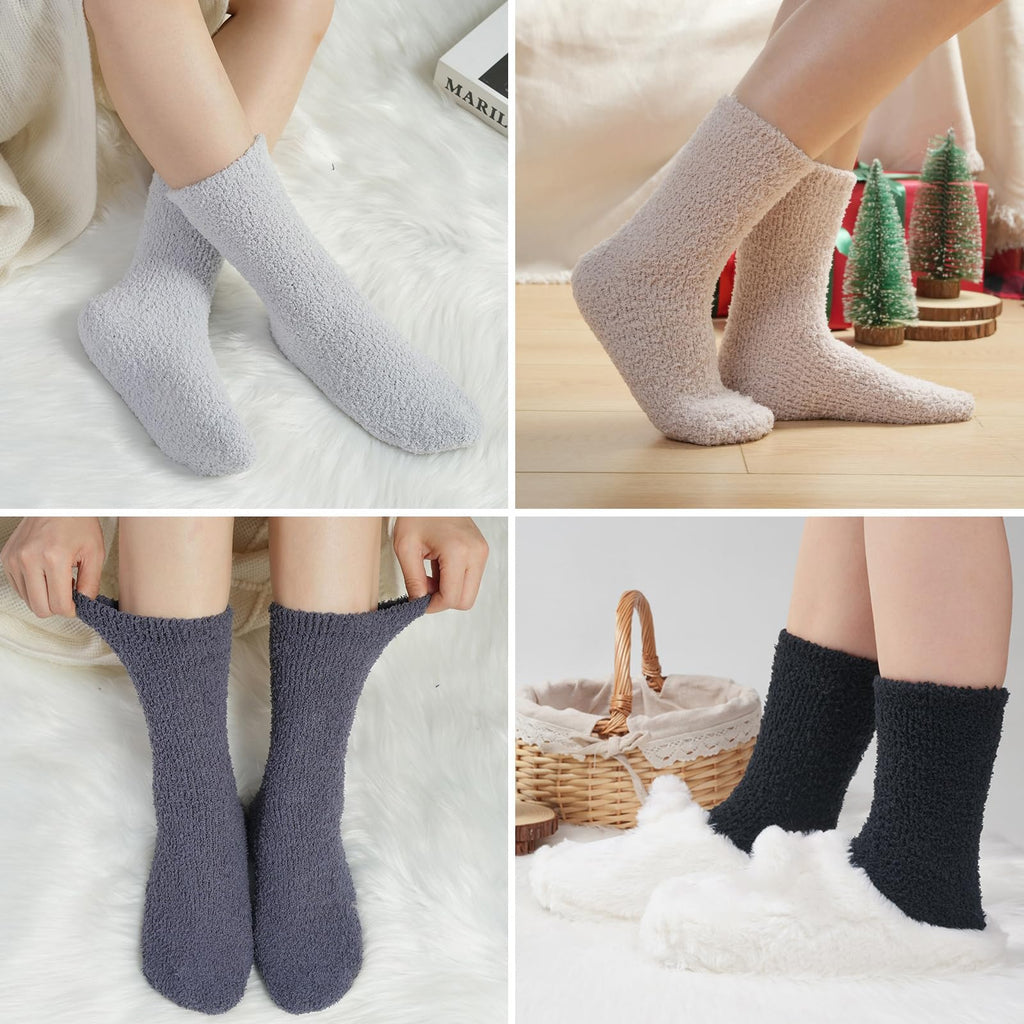 Fuzzy Socks for Women Gifts, Fluffy Cozy Plush Soft Slipper Socks for Fall Winter Christmas Warm Sleeping Home 5/6 Pairs