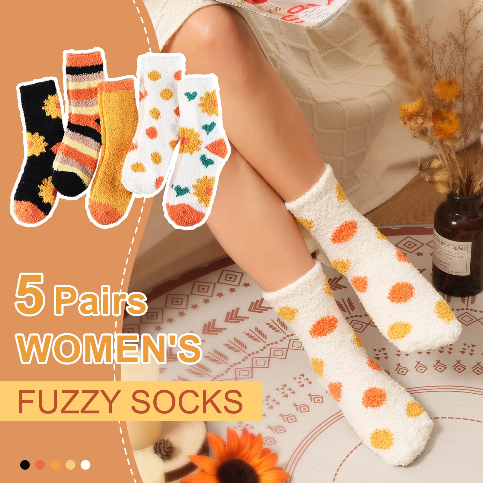 Fuzzy Socks for Women Gifts, Fluffy Cozy Plush Soft Slipper Socks for Fall Winter Christmas Warm Sleeping Home 5/6 Pairs