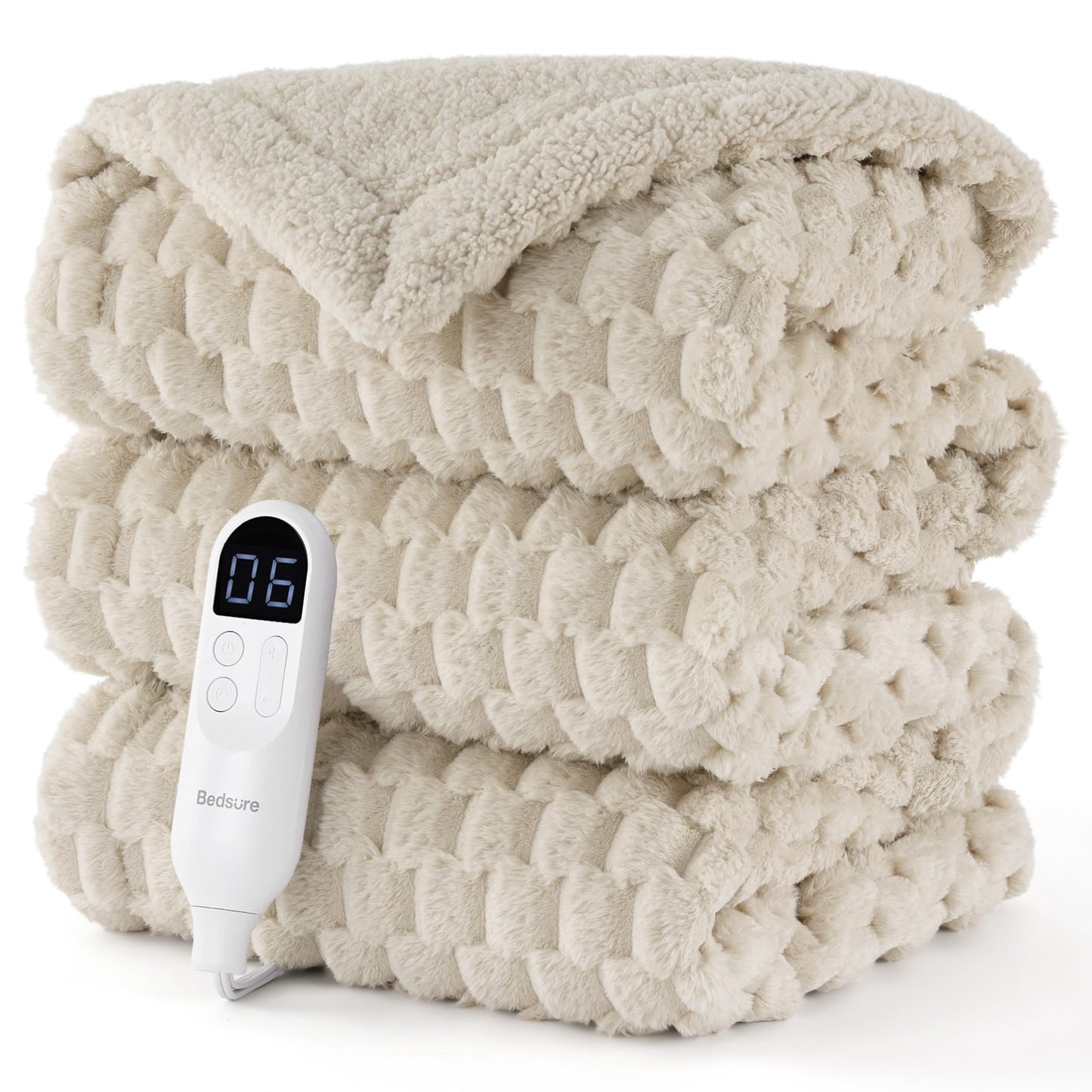 Bedsure GentleSoft Heated Blanket Electric Throw - Soft Ribbed Flannel Electric Blanket, Heating with 4 Time Settings, 6 Heat Levels, 3 hrs Timer Auto Shut Off, Gifts for Grandma (50x60 inches, Grey)