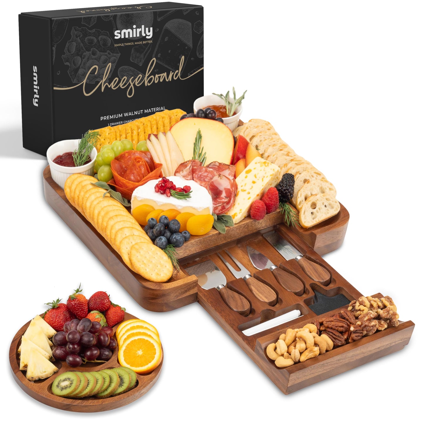 Smirly Charcuterie Board Set - Large Bamboo Cheese Board for Serving - House Warming Gifts New Home, Wedding & Bridal Shower Gift, Birthday Gift for Women