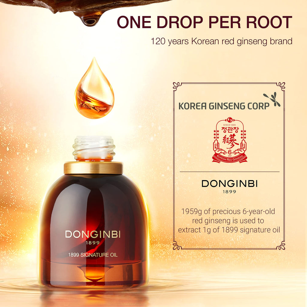 Donginbi 1899 Signature Oil - Skin Barrier Repair & Firming Face Oil for Women, Jojoba Seed Oil & Sweet Almond Oil for Sensitive Skin, Korean Red Ginseng Skin Care, 0.88 floz / 25ml
