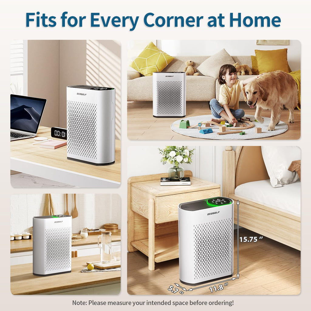 Air Purifiers for Home Large Room Up to 2400 Ft², Powerful HEPA Air Purifier with PM 2.5 Air Quality Display 20dB Sleep Mode, Air Purifiers for Bedroom Office Living Room HAP602 White