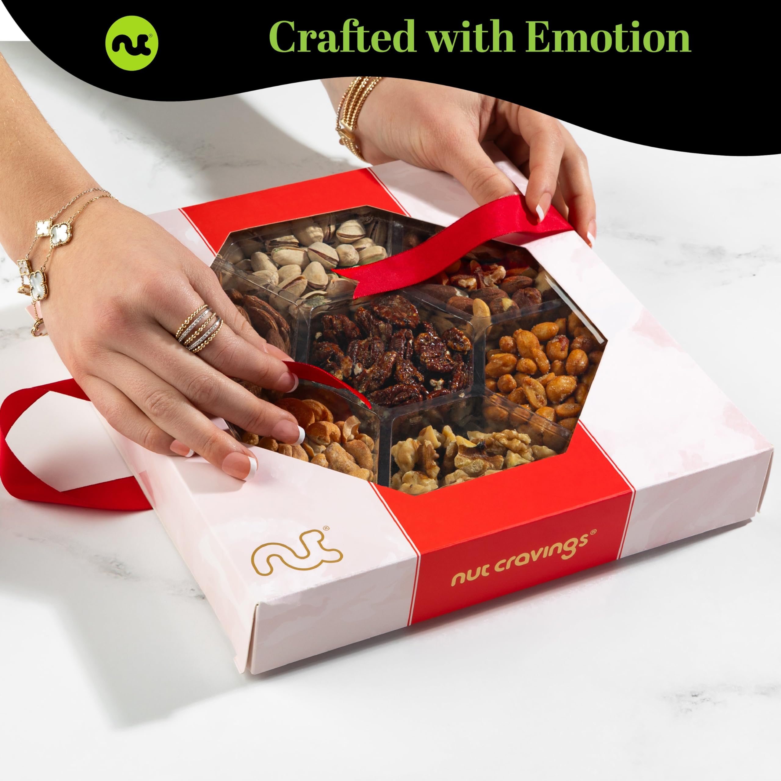 NUT CRAVINGS - Thanksgiving Mixed Nuts Gift Basket in Red Gold Box (7 Assortments, 1 LB) Holiday Xmas Christmas Food Arrangement, Healthy Snack Care Package, Food Assortments