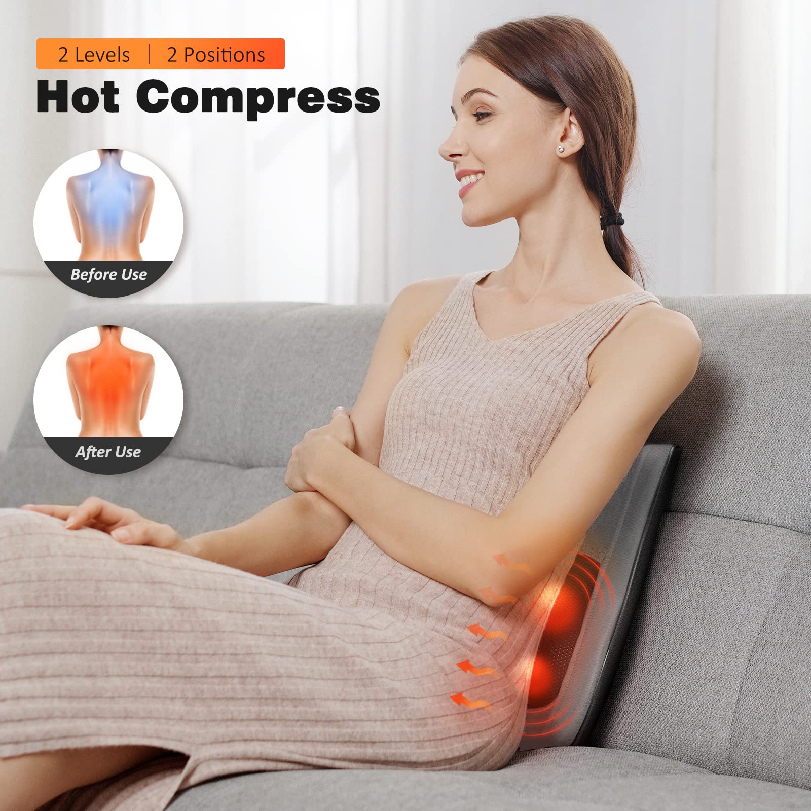 Boriwat Back Massager with Heat, 3D Kneading Massage Pillow for Back, Neck, Shoulder, Leg Pain Relief Deep Tissue, Gifts for Women Men Mom Dad