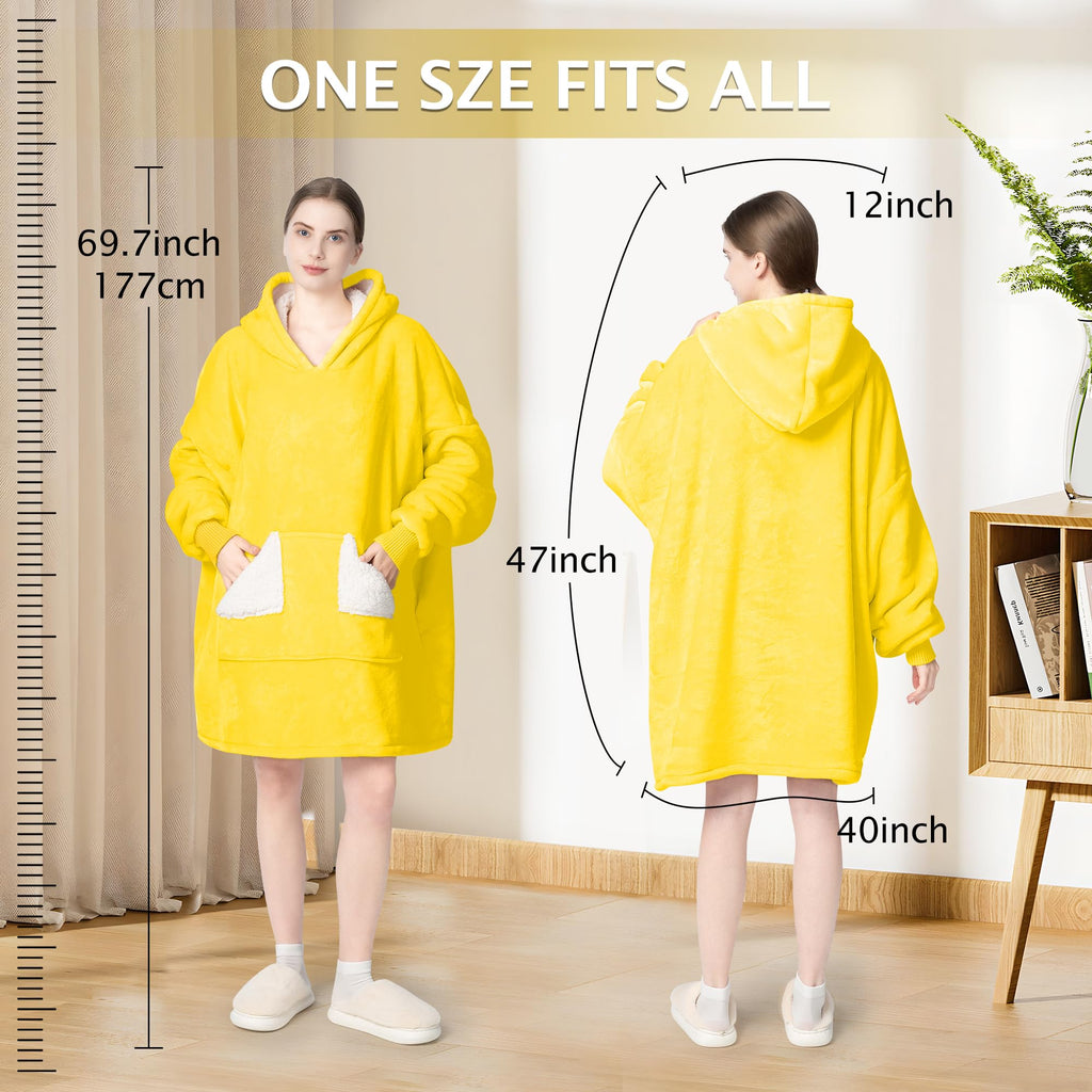 Touchat Wearable Blanket Hoodie, Oversized Sherpa Fleece Sweatshirt Blanket with Giant Hood Pocket and Sleeves for Adult, Warm & Cozy Grey Blanket Gifts for Women