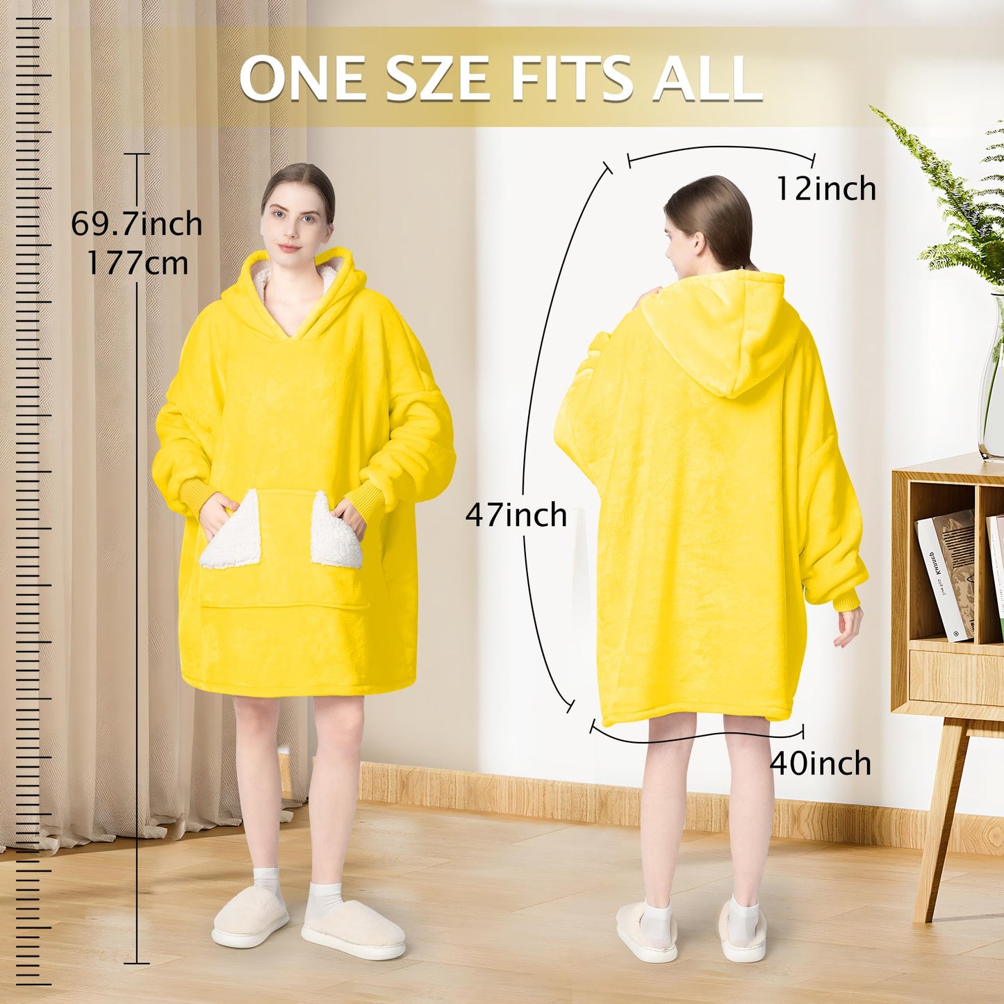 Touchat Wearable Blanket Hoodie, Oversized Sherpa Fleece Sweatshirt Blanket with Giant Hood Pocket and Sleeves for Adult, Warm & Cozy Grey Blanket Gifts for Women