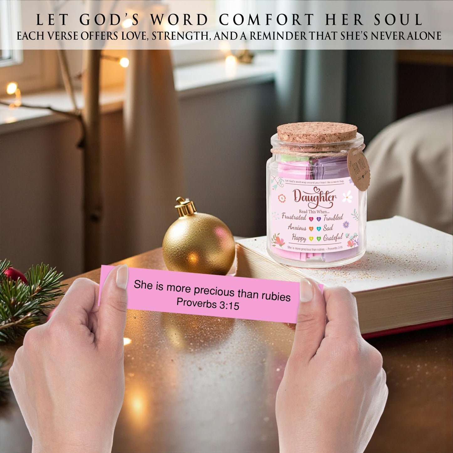 Read This When Bible Verses Jar for Daily Encouragement – Christian, Birthday & Christmas Gifts for Women; Great Gift for Mom, White Elephant Gift & Stocking Stuffer for Women