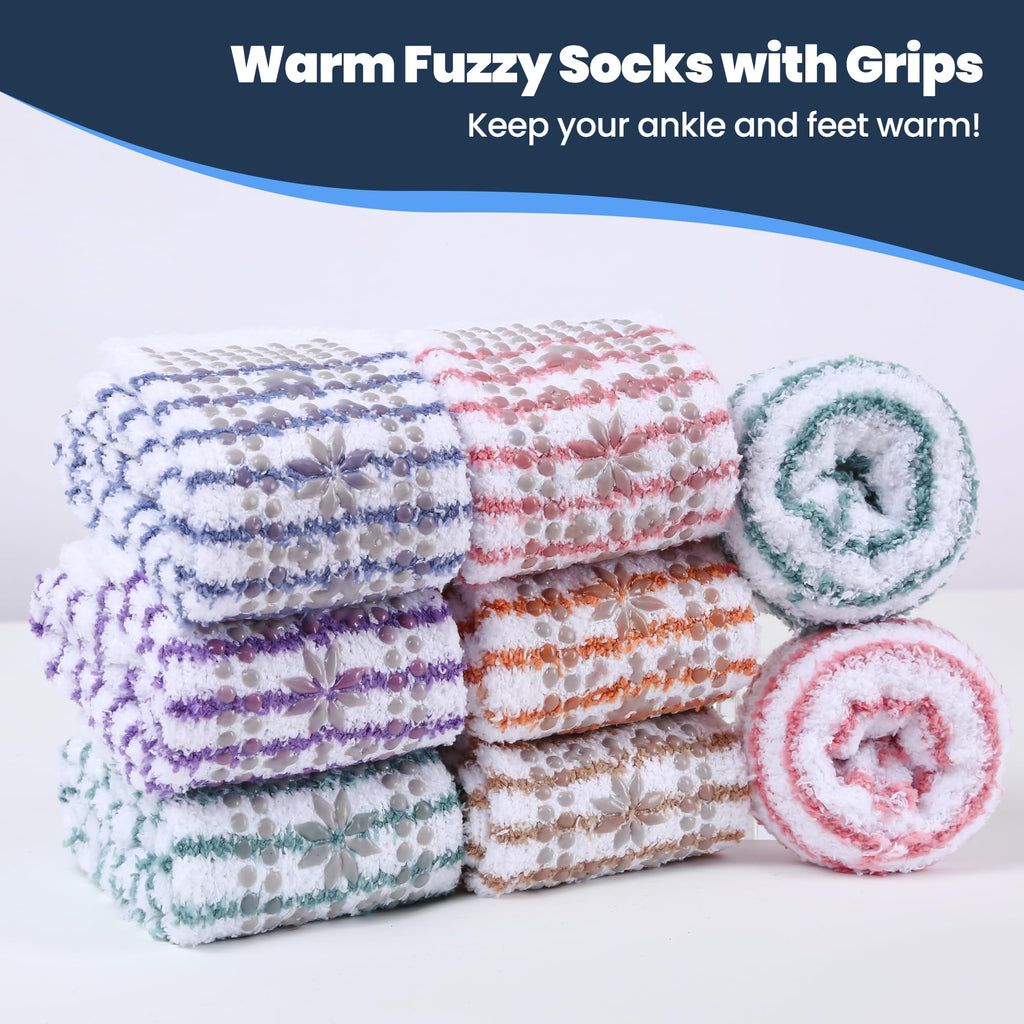 HUGSWEET 6 Pairs Thick Fuzzy Socks with Grip Cozy Non Slip Hospital Socks Home Fluffy Warm Slipper Socks Gifts for Women